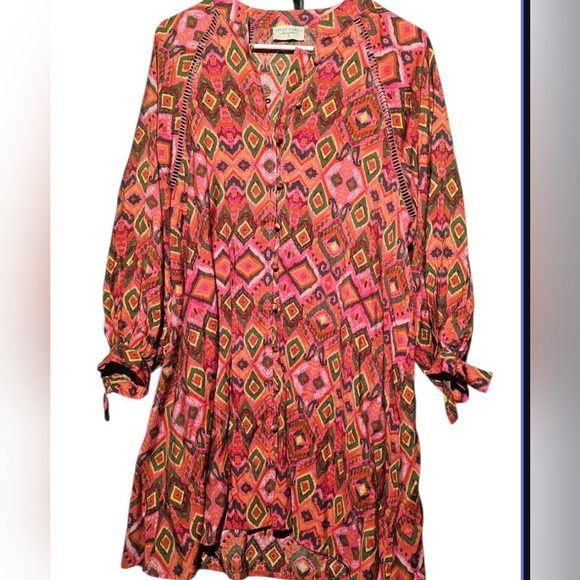 Dress Forum EUC Vibrant Geometric Print Small Oversized PTP 21 - Picture 4 of 5